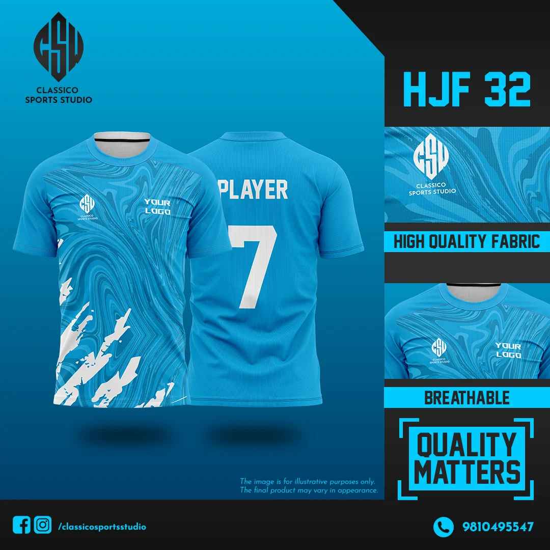 HJF 32 Custom Football Jersey with Blue Marble Pattern and Abstract Detailing | Classico Sportswear Nepal