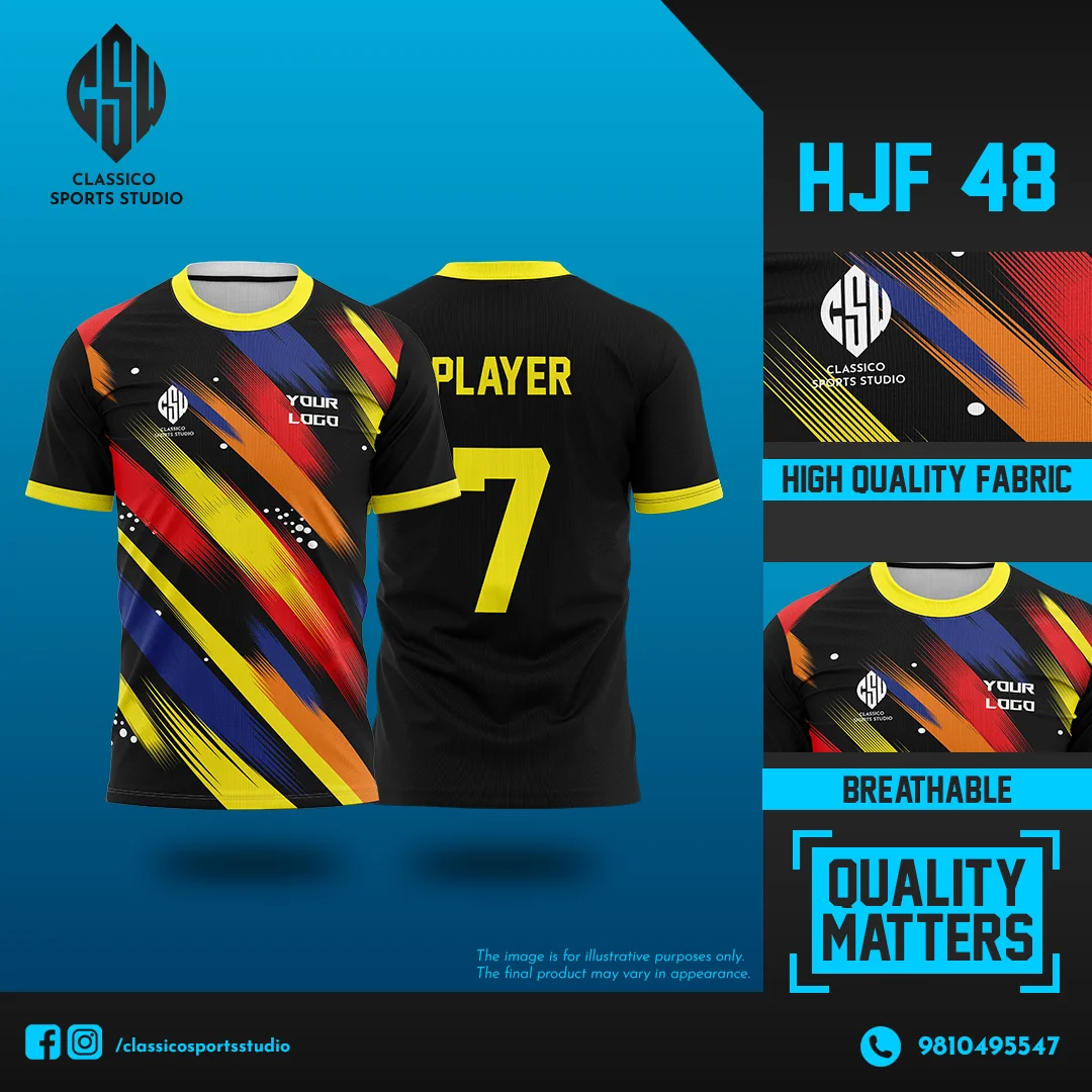 HJF 47 Black Football Jersey with Yellow Splatter Graphics | Classico Sportswear Nepal