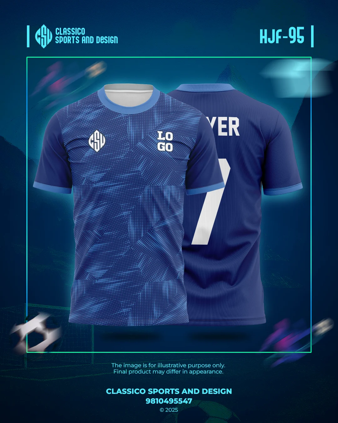 HJF 95 Custom Football Jersey  Deep Blue Pulse | Classico Sportswear Nepal